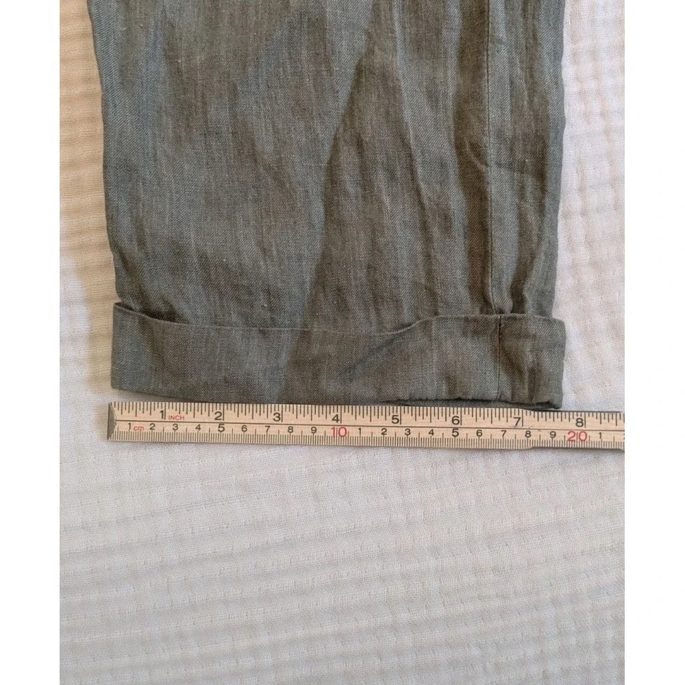 Stafford Mens 34x30 OG Sage Olive Green 100% Linen Baker Pants Pleated Cuffed